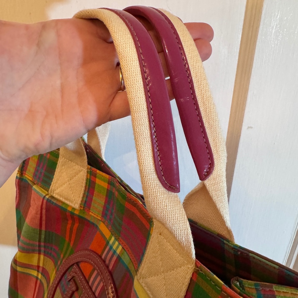 Tommy Hilfiger Plaid Madras Tote Purse TH Logo Multicolor Preppy Canvas Y2K Bag - Picture 5 of 7